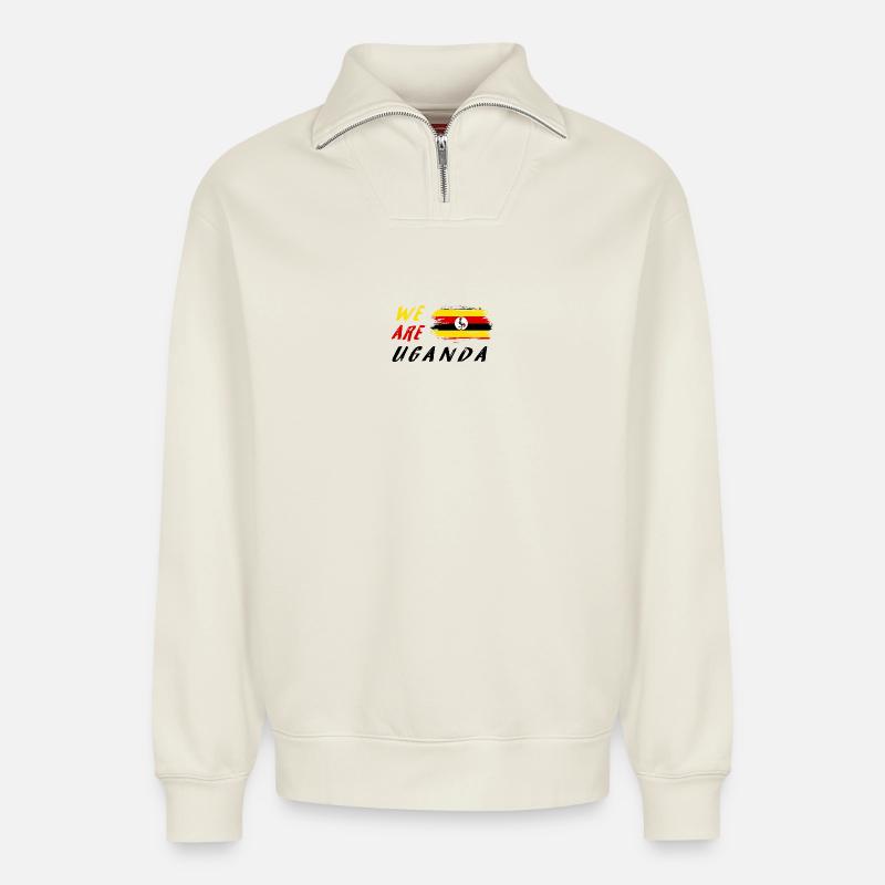 Wir sind Uganda - Relaxed Unisex Organic Half Zip Sweatshirt – von SPREAD - Naturweiß