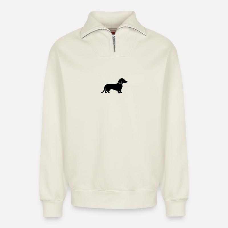 Teckel Dackel - Sweat unisexe décontracté en coton biologique à demi-zip – de SPREAD - blanc cassé
