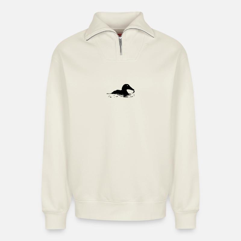 HGWild - Eiderente avec crabe - Sweat unisexe décontracté en coton biologique à demi-zip – de SPREAD - blanc cassé
