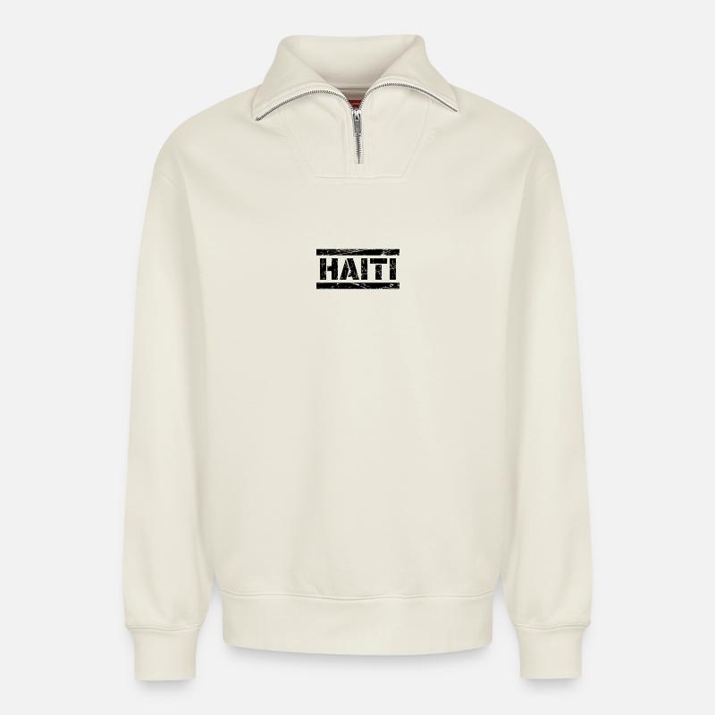 Haïti - Sweat unisexe décontracté en coton biologique à demi-zip – de SPREAD - blanc cassé