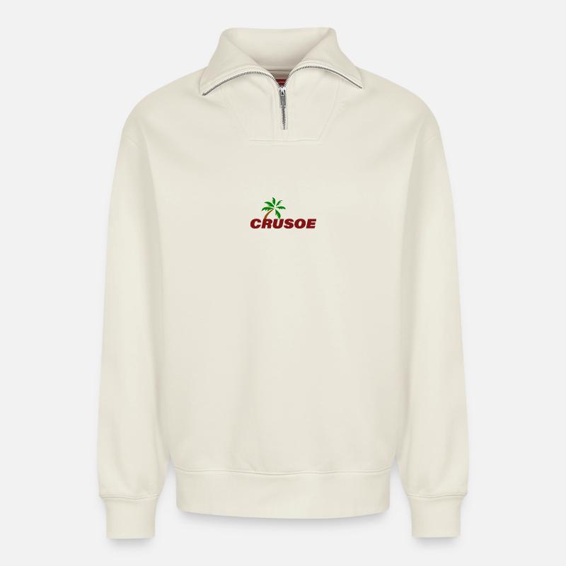 CRUSOE - Relaxed Unisex Organic Half Zip Sweatshirt – von SPREAD - Naturweiß