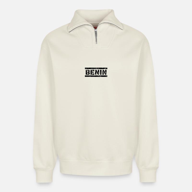 Benin - Relaxed Unisex Organic Half Zip Sweatshirt – von SPREAD - Naturweiß
