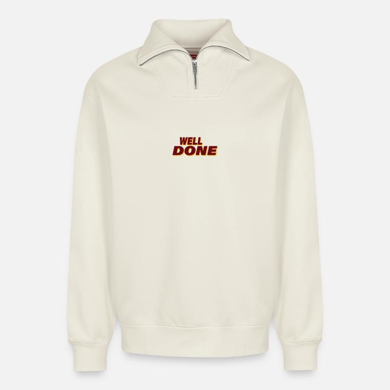 WELL DONE - Relaxed Unisex Organic Half Zip Sweatshirt – von SPREAD - Naturweiß