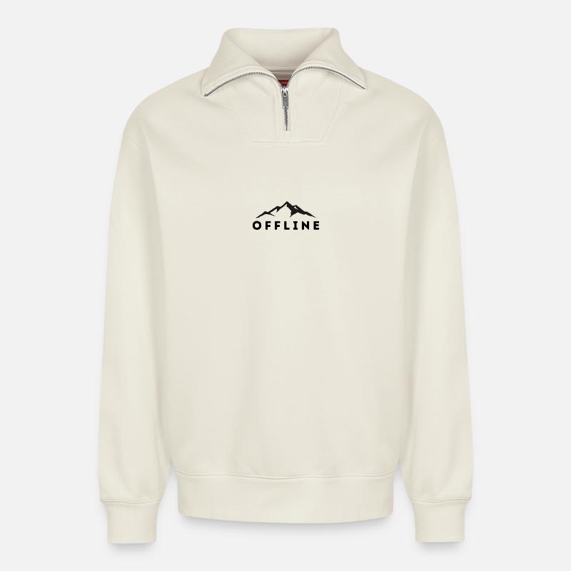OFFLINE BERGE - Relaxed Unisex Organic Half Zip Sweatshirt – von SPREAD - Naturweiß