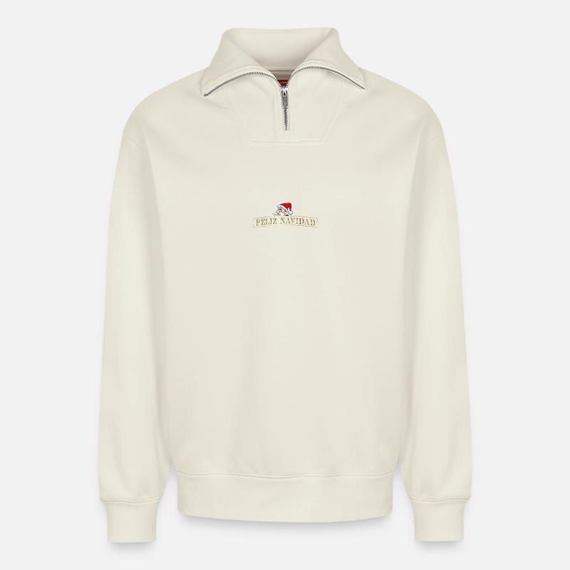 Feliz Navidad - Relaxed Unisex Organic Half Zip Sweatshirt – von SPREAD - Naturweiß