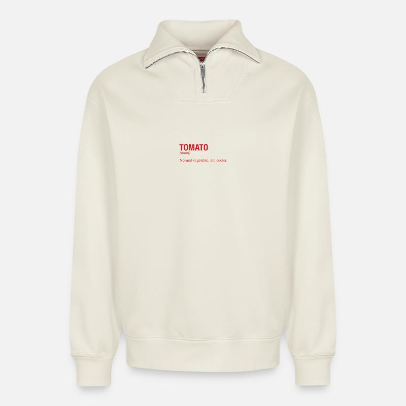 TOMATO Tomate - Relaxed Unisex Organic Half Zip Sweatshirt – von SPREAD - Naturweiß