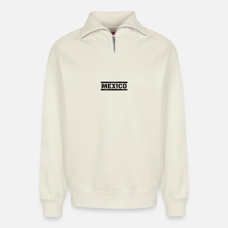 Mexico - Relaxed Unisex Organic Half Zip Sweatshirt – von SPREAD - Naturweiß