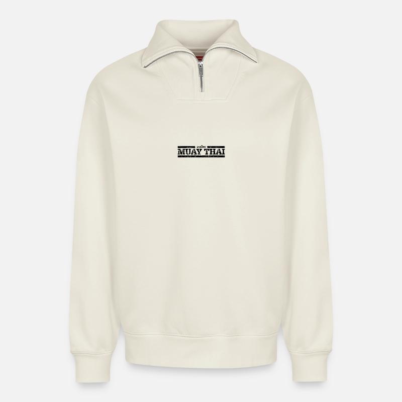 Muay Thaï - Sweat unisexe décontracté en coton biologique à demi-zip – de SPREAD - blanc cassé
