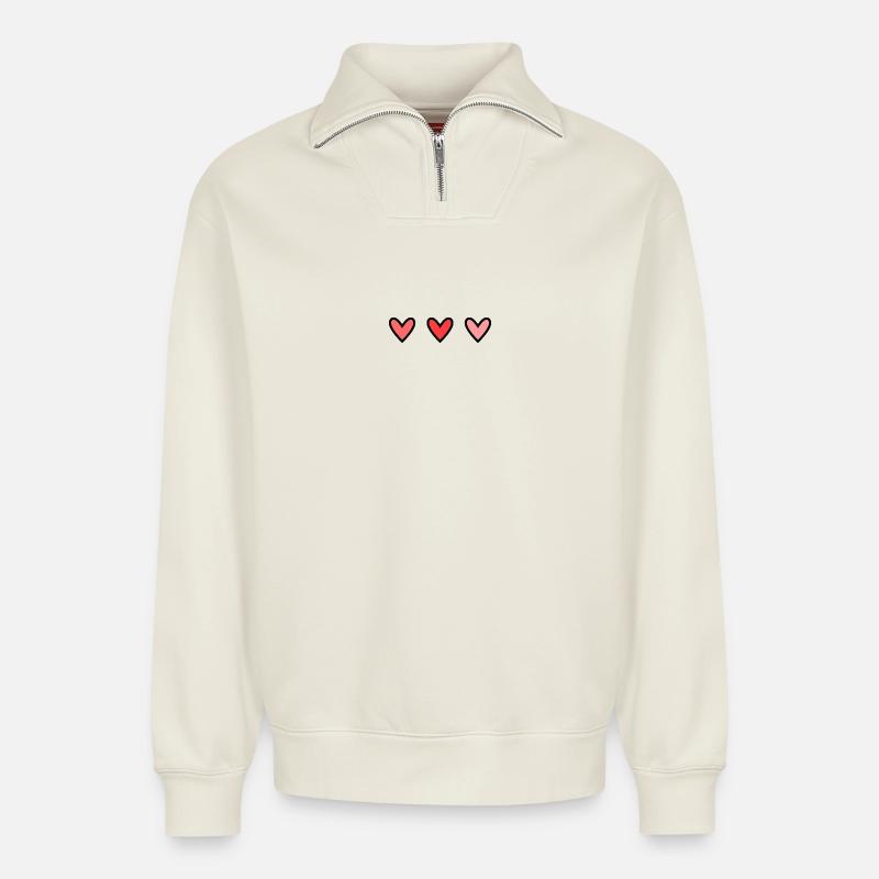 HERZ - Relaxed Unisex Organic Half Zip Sweatshirt – von SPREAD - Naturweiß