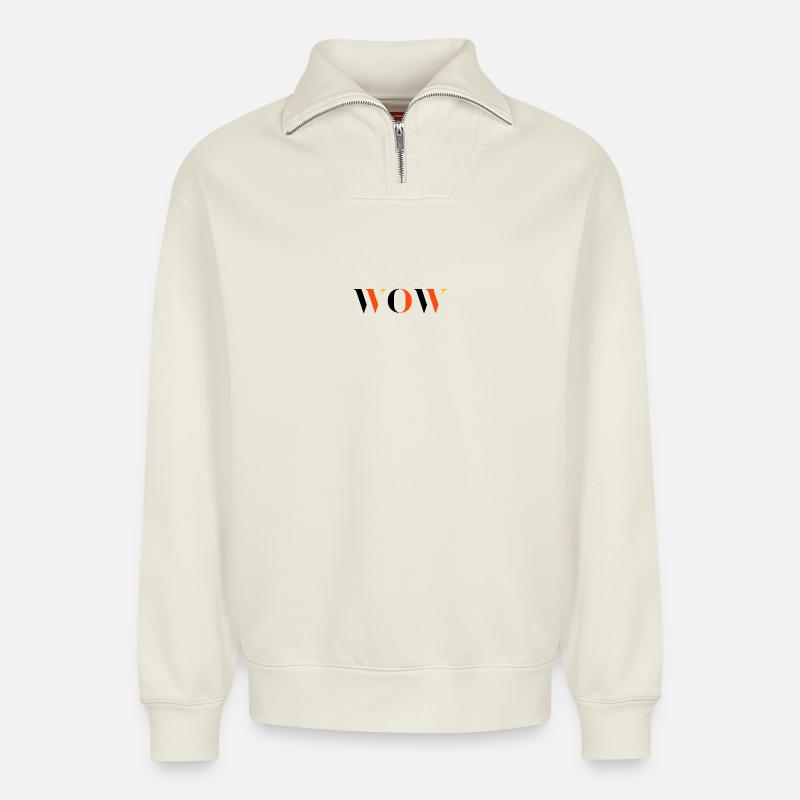 WOW dreifarbig - Relaxed Unisex Organic Half Zip Sweatshirt – von SPREAD - Naturweiß