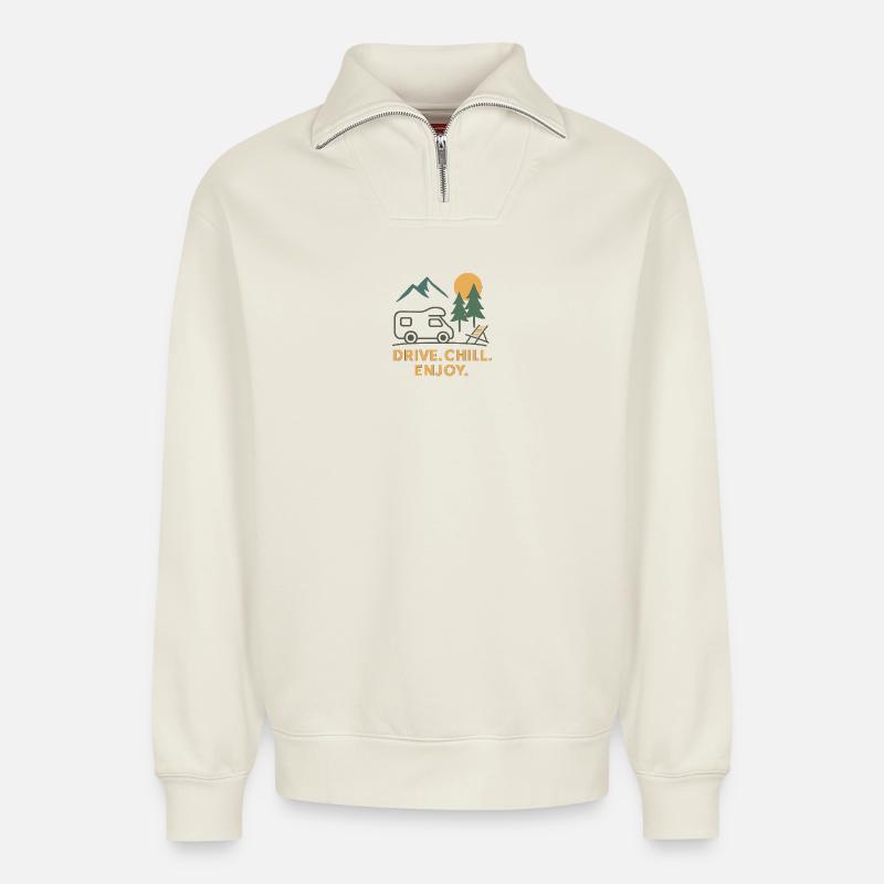 Wohnmobil Camper - Relaxed Unisex Organic Half Zip Sweatshirt – von SPREAD - Naturweiß
