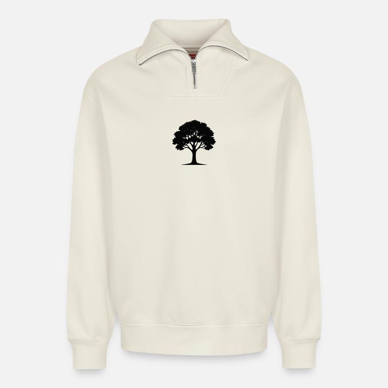 Stilvolle Baum-Kunst Illustration - Relaxed Unisex Organic Half Zip Sweatshirt – von SPREAD - Naturweiß
