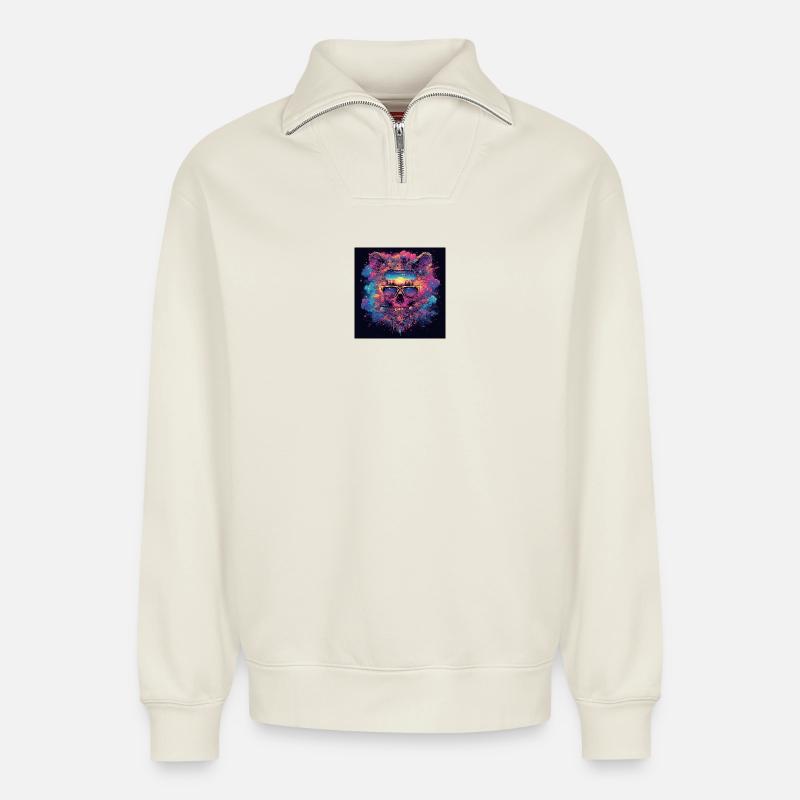 digitalartskullbear - Relaxed Unisex Organic Half Zip Sweatshirt – von SPREAD - Naturweiß
