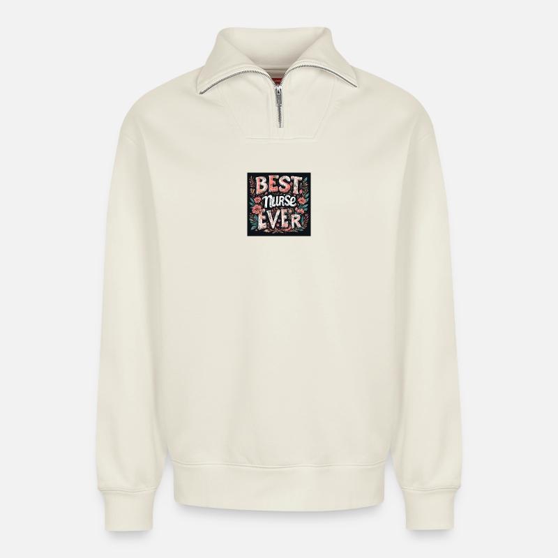 Wahre Krankenschwester, immer loyal - Relaxed Unisex Organic Half Zip Sweatshirt – von SPREAD - Naturweiß