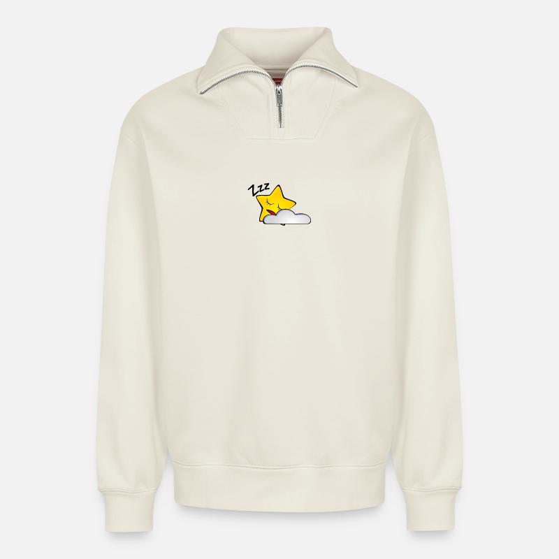 Étoile Endormie avec Nuage - Sweat unisexe décontracté en coton biologique à demi-zip – de SPREAD - blanc cassé