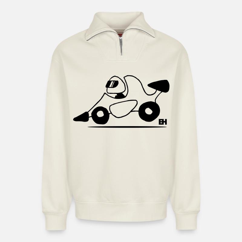 voiture de course - Sweat unisexe décontracté en coton biologique à demi-zip – de SPREAD - blanc cassé