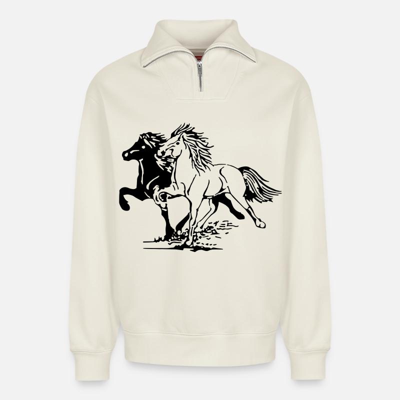 Wild Pferde - Relaxed Unisex Organic Half Zip Sweatshirt – von SPREAD - Naturweiß