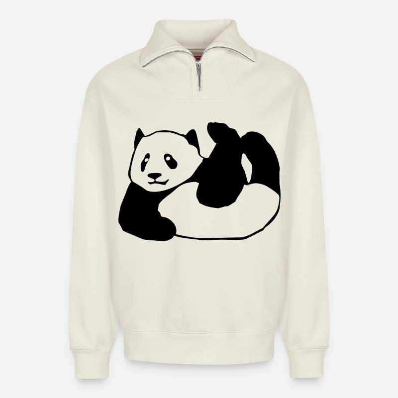 Panda, Bär,Tier, - Relaxed Unisex Organic Half Zip Sweatshirt – von SPREAD - Naturweiß