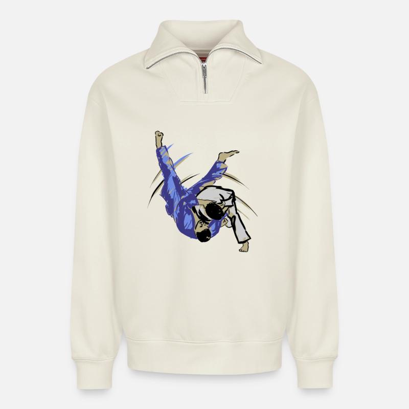 Judo - Relaxed Unisex Organic Half Zip Sweatshirt – von SPREAD - Naturweiß