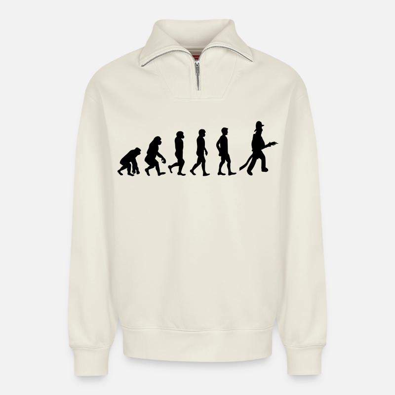 Évolution de l’incendie - Sweat unisexe décontracté en coton biologique à demi-zip – de SPREAD - blanc cassé