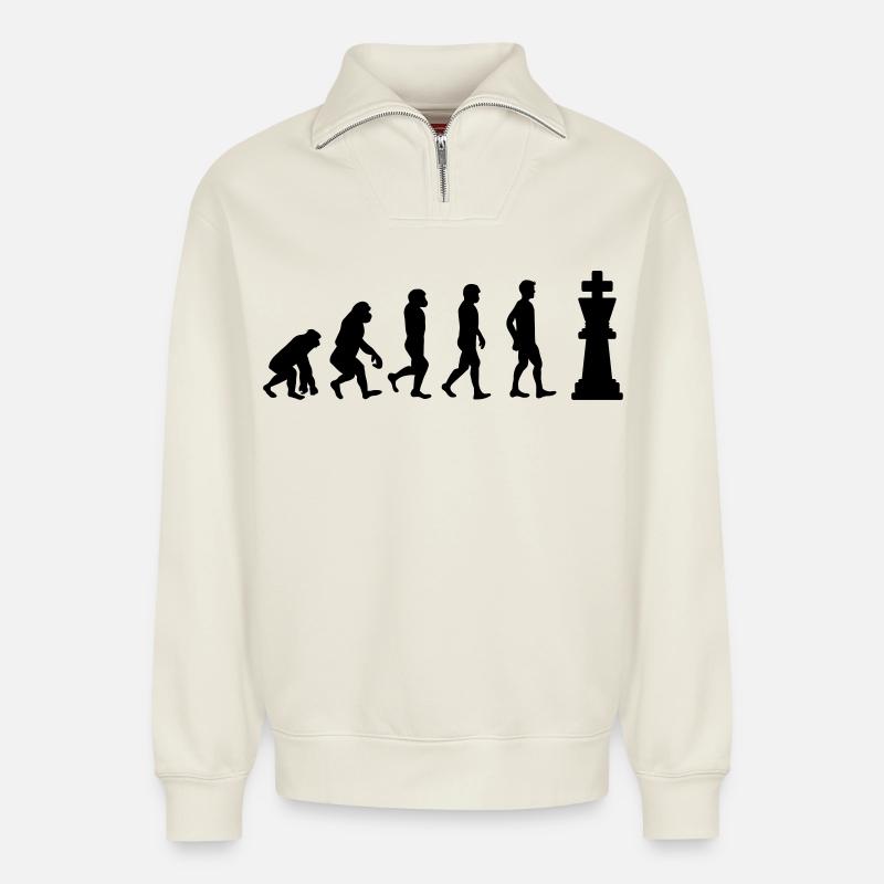 Chess evolution - Relaxed Unisex Organic Half Zip Sweatshirt – by SPREAD - off white