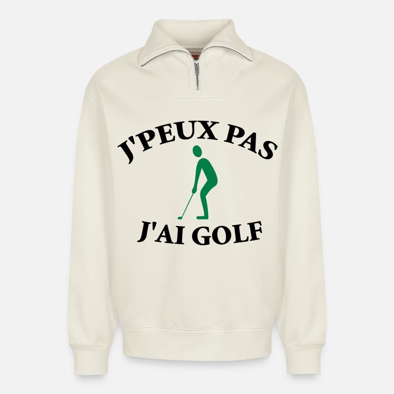 Ich kann nicht, ich habe Golf. - Relaxed Unisex Organic Half Zip Sweatshirt – von SPREAD - Naturweiß