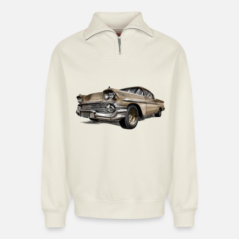 Oldtimer - Sweat unisexe décontracté en coton biologique à demi-zip – de SPREAD - blanc cassé