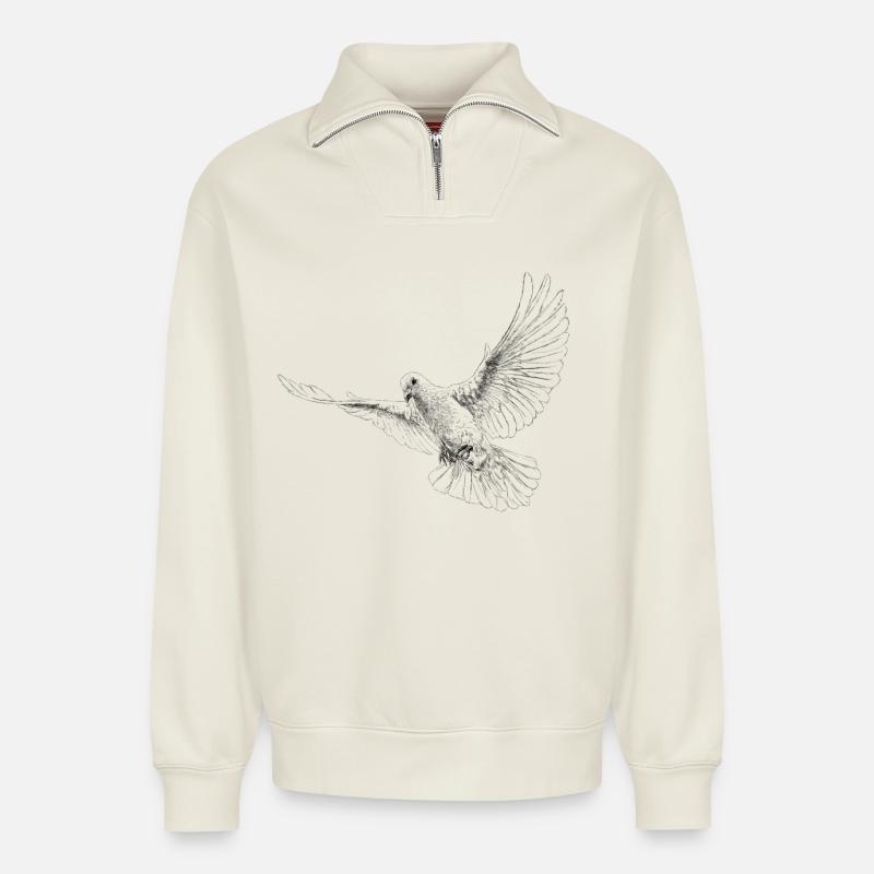 Taube - Relaxed Unisex Organic Half Zip Sweatshirt – von SPREAD - Naturweiß