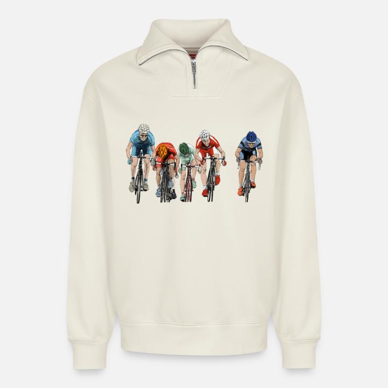 Rennen - Relaxed Unisex Organic Half Zip Sweatshirt – von SPREAD - Naturweiß