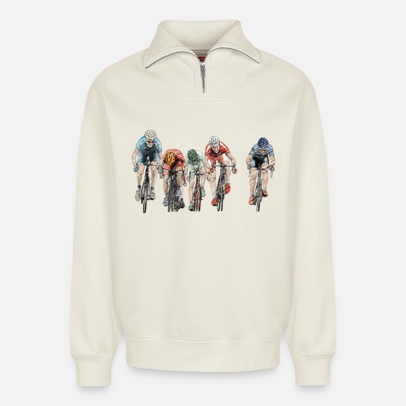 Rennen - Relaxed Unisex Organic Half Zip Sweatshirt – von SPREAD - Naturweiß