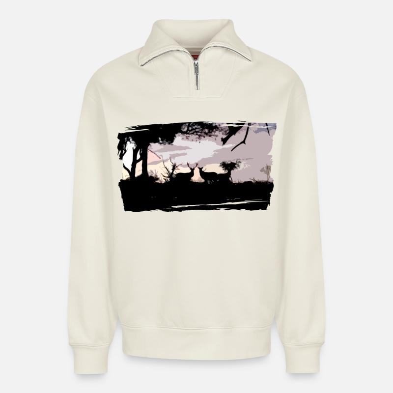 T-shirt deer & doe custom - Relaxed Unisex Organic Half Zip Sweatshirt – by SPREAD - off white