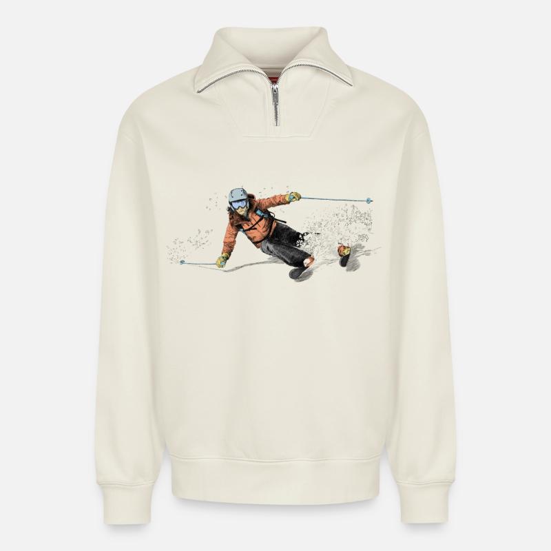 ski - Relaxed Unisex Organic Half Zip Sweatshirt – von SPREAD - Naturweiß