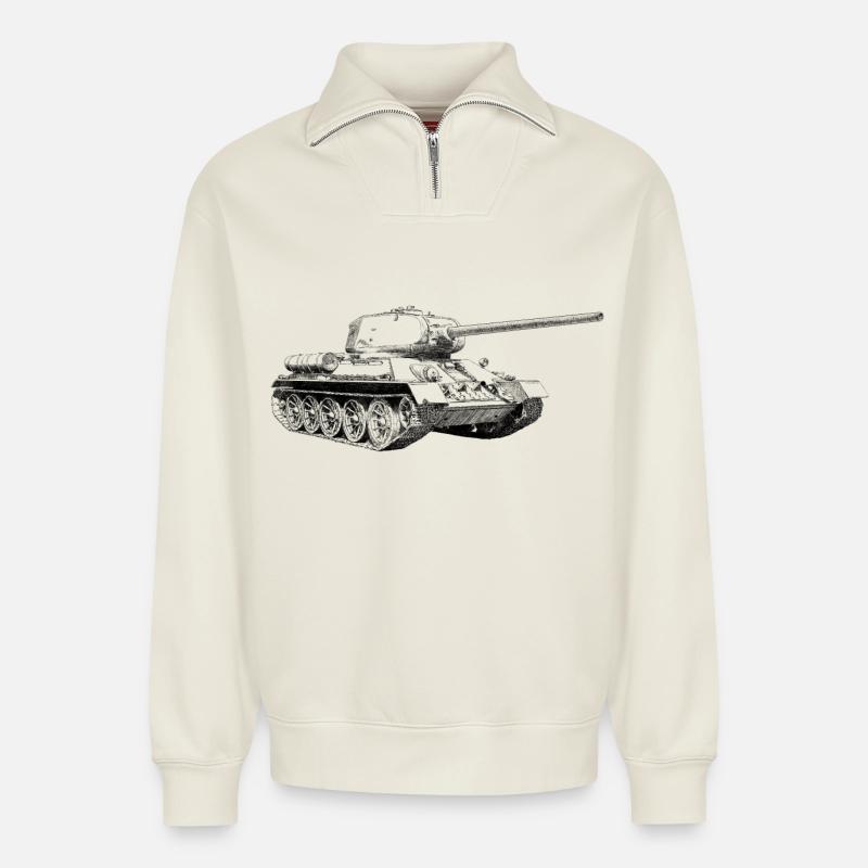 Panzer - Relaxed Unisex Organic Half Zip Sweatshirt – von SPREAD - Naturweiß