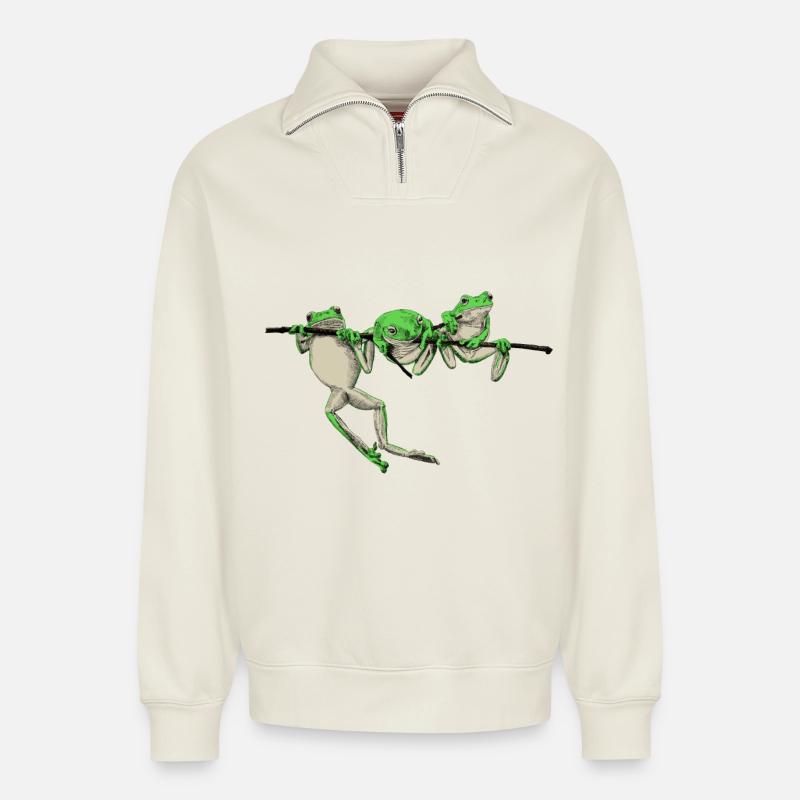 Frosch - Relaxed Unisex Organic Half Zip Sweatshirt – von SPREAD - Naturweiß