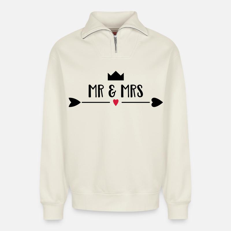 wedding - Relaxed Unisex Organic Half Zip Sweatshirt – by SPREAD - off white