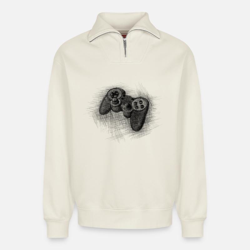 Gamepad - Relaxed Unisex Organic Half Zip Sweatshirt – von SPREAD - Naturweiß