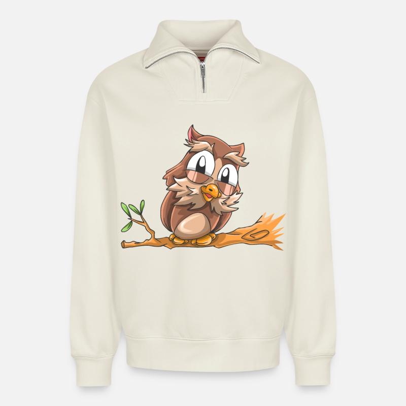 Lachende Eule - Relaxed Unisex Organic Half Zip Sweatshirt – von SPREAD - Naturweiß