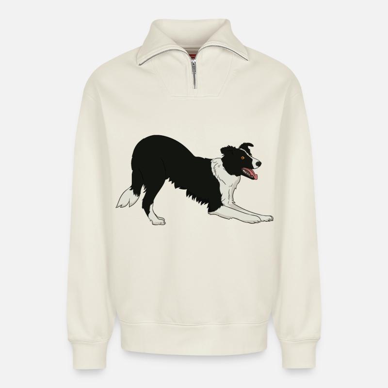 Border Collie - Relaxed Unisex Organic Half Zip Sweatshirt – von SPREAD - Naturweiß
