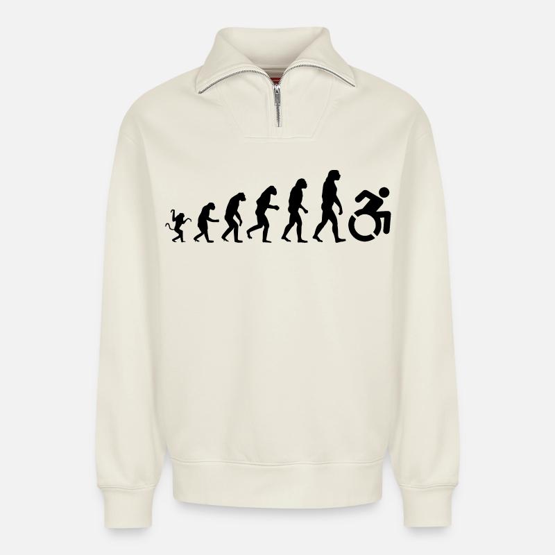 Wheelchair evolution * - Relaxed Unisex Organic Half Zip Sweatshirt – by SPREAD - off white