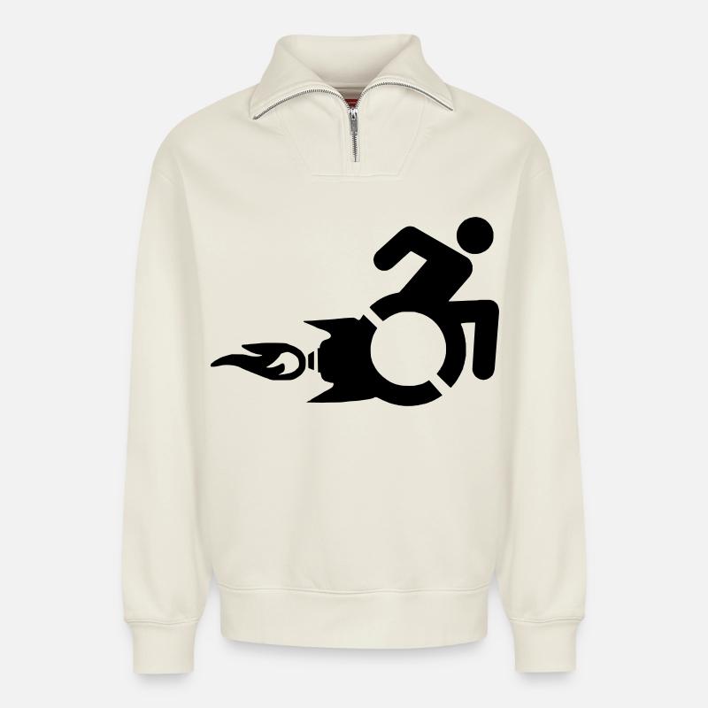 Rollstuhlfahrer mit Raketenantrieb # - Relaxed Unisex Organic Half Zip Sweatshirt – von SPREAD - Naturweiß