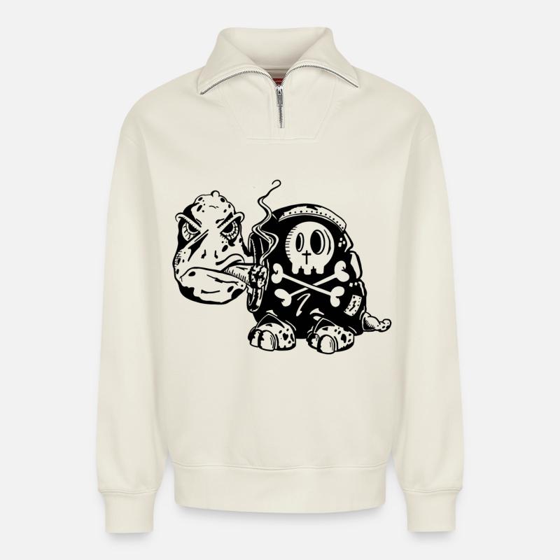 Skull Schildkröte - Raucher - Zigarette -Totenkopf - Relaxed Unisex Organic Half Zip Sweatshirt – von SPREAD - Naturweiß