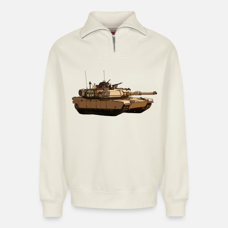 M1 Abrams - Relaxed Unisex Organic Half Zip Sweatshirt – von SPREAD - Naturweiß