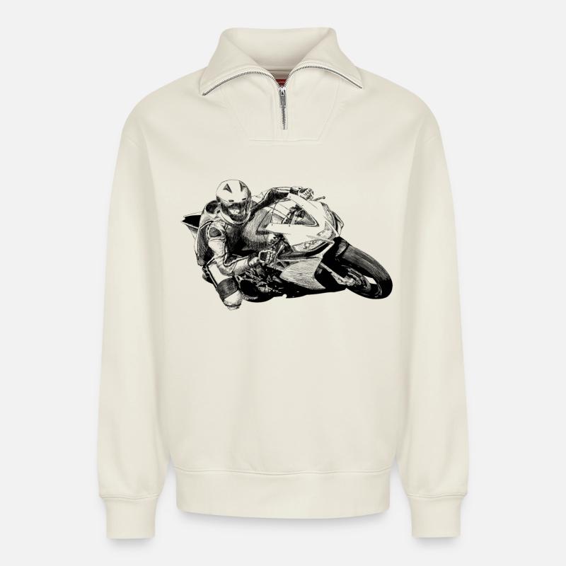 Motorrad - Relaxed Unisex Organic Half Zip Sweatshirt – von SPREAD - Naturweiß