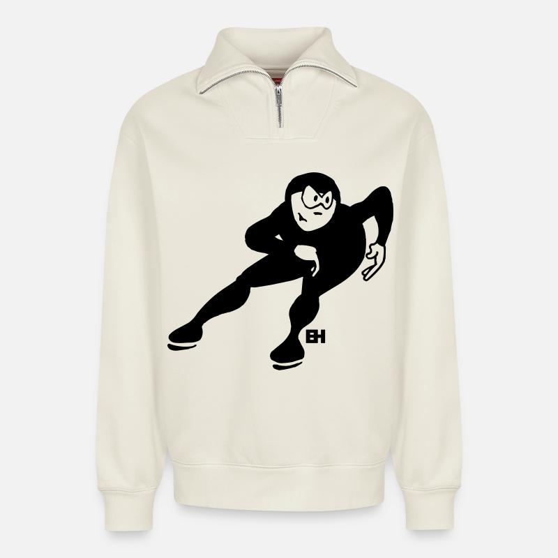 Eisschnellläufer - Relaxed Unisex Organic Half Zip Sweatshirt – von SPREAD - Naturweiß