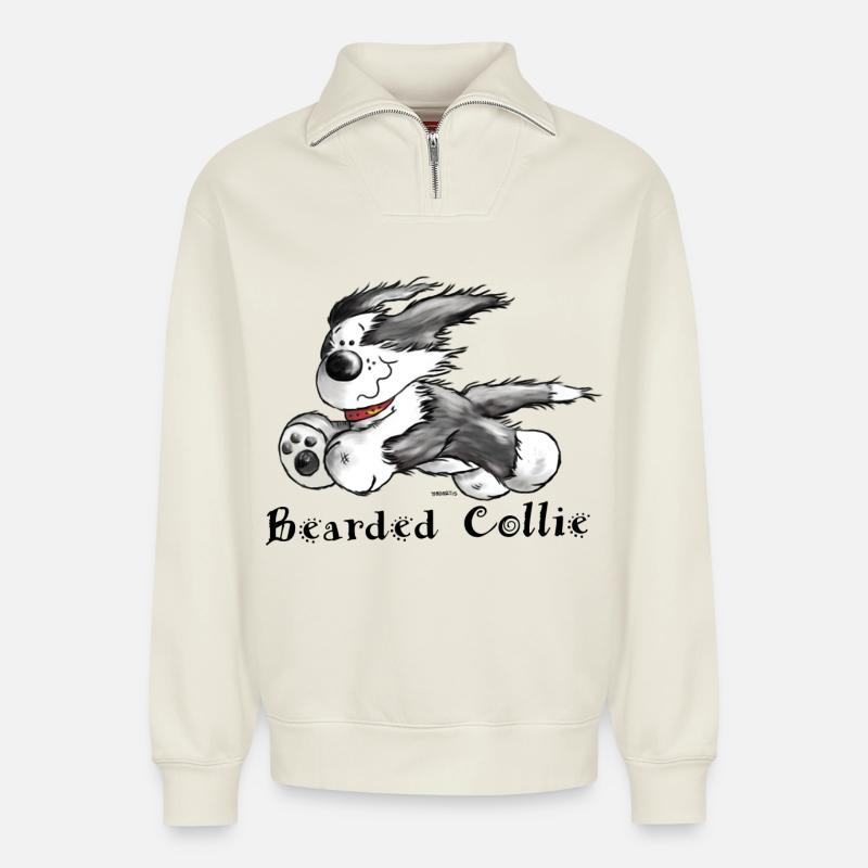 Bearded Collie - Relaxed Unisex Organic Half Zip Sweatshirt – von SPREAD - Naturweiß