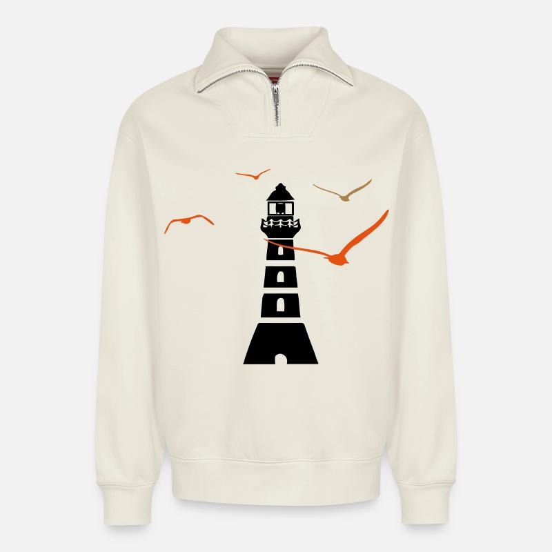 Leuchtturm | Seefahrt | Meer - Relaxed Unisex Organic Half Zip Sweatshirt – von SPREAD - Naturweiß