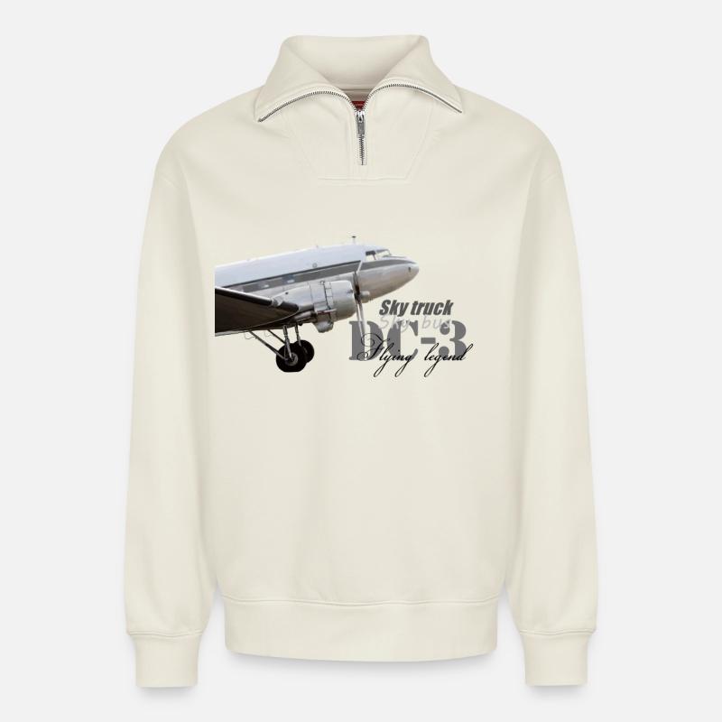 DC-3 - Relaxed Unisex Organic Half Zip Sweatshirt – von SPREAD - Naturweiß