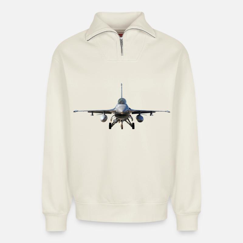 F-16 - Relaxed Unisex Organic Half Zip Sweatshirt – von SPREAD - Naturweiß