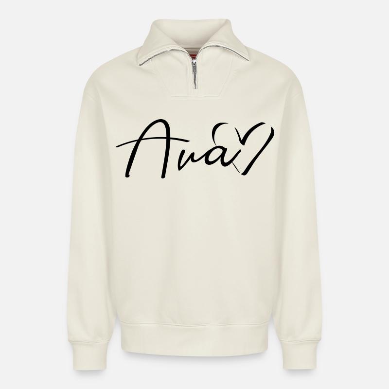 Ava Name First Name - Relaxed Unisex Organic Half Zip Sweatshirt – by SPREAD - off white