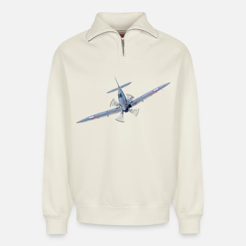 Spitfire - Sweat unisexe décontracté en coton biologique à demi-zip – de SPREAD - blanc cassé